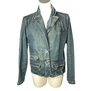 Duck Head Jean Jacket Womens XL Denim Blue Distressed Pockets Buttons